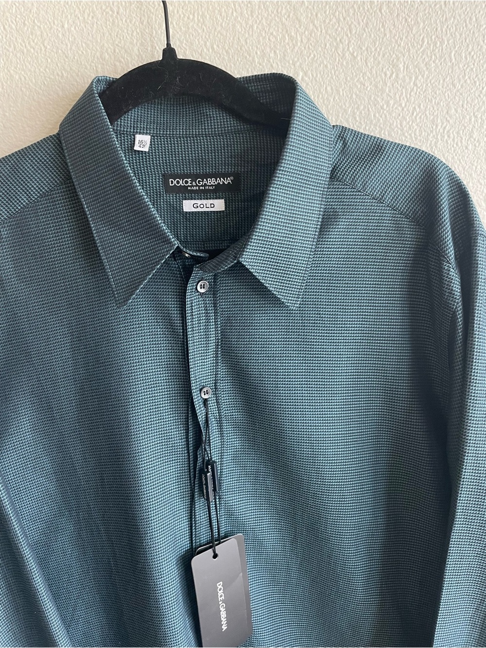 NWT Dolce & Gabbana Men's Dark Green Micro-Textured Button-Up cotton dress Shirt